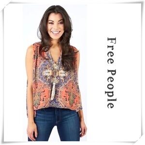 FREE People Darcy Paisley Print Sleeveless Blouse Tops in Orange Size XS